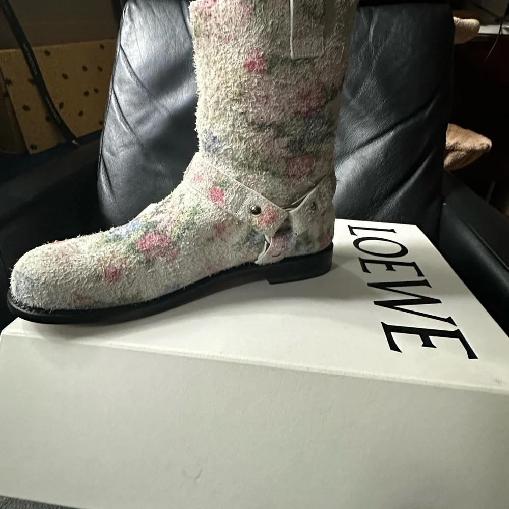 NWT Loewe Suede Campo Floral Biker Boots SZ 11 - Picture 2 of 4